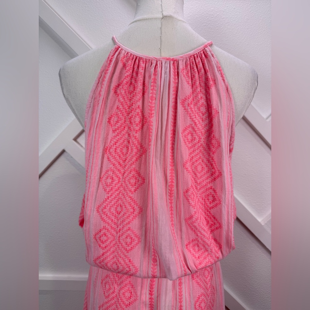 Velvet By Graham & Spencer Pink Embroidered Midi Dress Boho Halter Cotton Sz Lrg - Picture 9 of 14